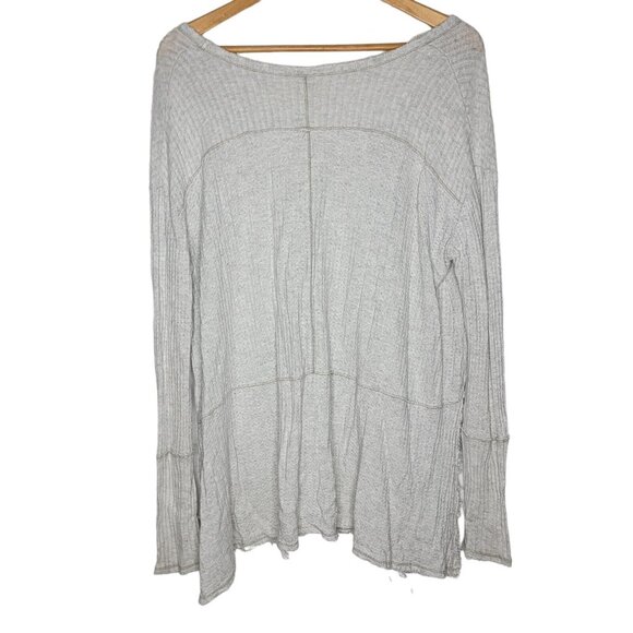 Free‎ People Sunset Park Drippy Thermal Top Light Gray Long Sleeve Women's Small - Picture 2 of 5